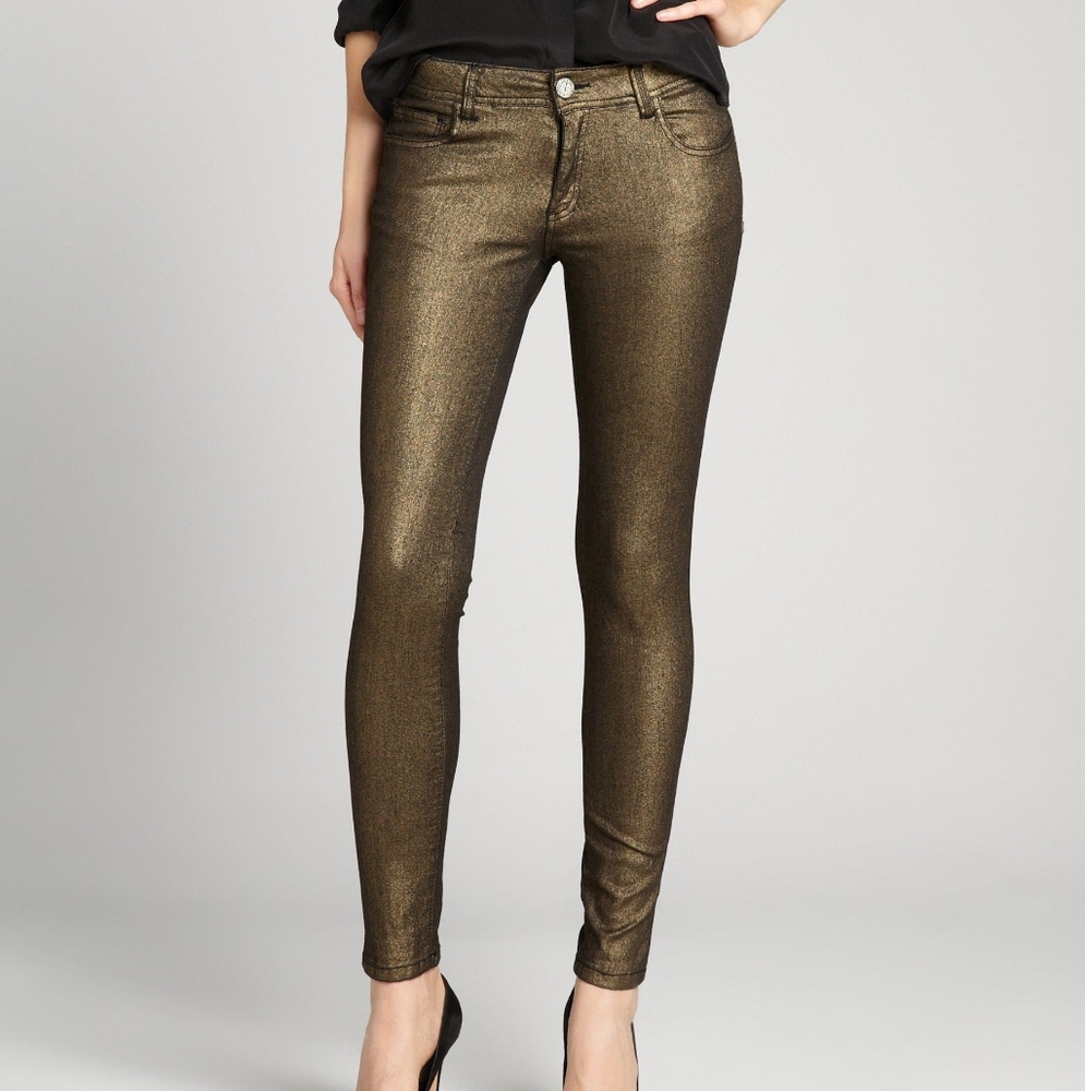 Romeo and juliet couture gold metallic jeans